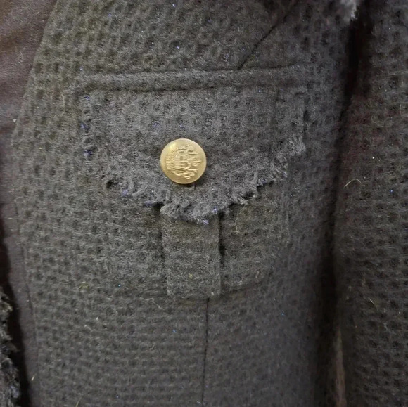 Nick & Mo Pea Coat Navy Blue Dark Academia Whimsy Goth Fringe Wool Blend Size L - Picture 10 of 10